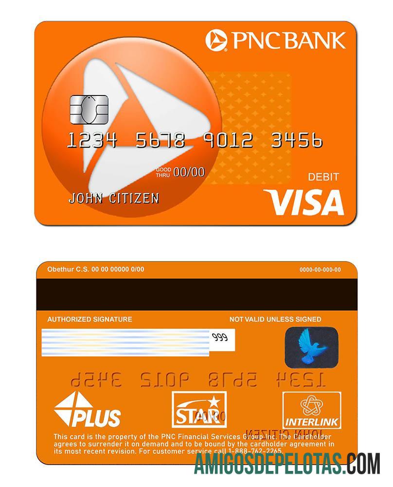 Cartão de débito Visa do banco PNC dos EUA modelo